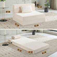 Convertible Folding Sofa Bed Sofa Living Room Sofa Small Corduroy Sofa Bed Leisure Chair Foldable Memory Foam Floor Bed Suitable For Bedroom RV Dormitory Office With Pillow Corduroy Gray Single - Da lộn màu be - Xem 2