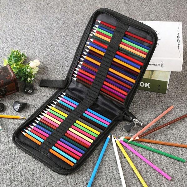 Estojo dobrável para canetas, 36/48/72 furos, preto, Oxford, organizador profissional para lápis de pintura, caneta, tela, lápis de cor, bolsa para armazenamento de papelaria (apenas bolsa para canetas)