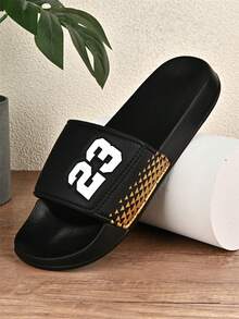 1 Pair (Size 28-50) 2025 Spring/Summer New Numeric & Striped Plus Size Men's Thick Soft-Sole Sandals, Extra Plus Size Women's Flat Sandals, Super Lightweight Breathable Open-Toe Slippers, Non-Slip Durable Arabic Sandals, Bathroom Anti-Slip Slides, Outdoor Beach Shoes, Fashion Flip-Flops, Casual Sandals, Suitable For Home, Office, Bathroom, Outdoor Beach, Wading And Hiking, Daily Commute Versatile - Black - View 3
