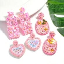 1 Pair Handmade Colorful Floral Beaded Earrings, Bohemian Lightweight Sparkly Flower Shaped Bead Pendant Earrings, Suitable For Women's Birthday, Party, Holiday Gift (Bead Position Random)
