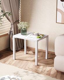 Crestlive Products - Mesa auxiliar rectangular de aluminio, mesa auxiliar para patio, pequeña mesa de centro para exteriores y interiores - Blanco - Ver 2