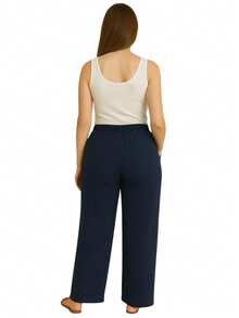 WIDE LEG HIGH WAIST PANTALONA PANTS WITH ELASTIC DUNA FABRIC - 藏蓝色 - 查看 8