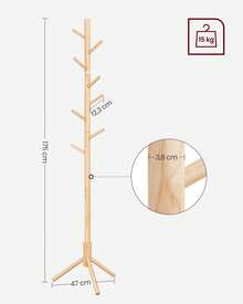 Attaccapanni da Terra, Appendiabiti in Legno a Forma di Albero, 8 Ganci, 3 Altezze, per Vestiti Cappelli Borse, Ingresso Camera da Letto Ufficio, Naturale, Regalo Natale - Naturale - Visualizzare 6