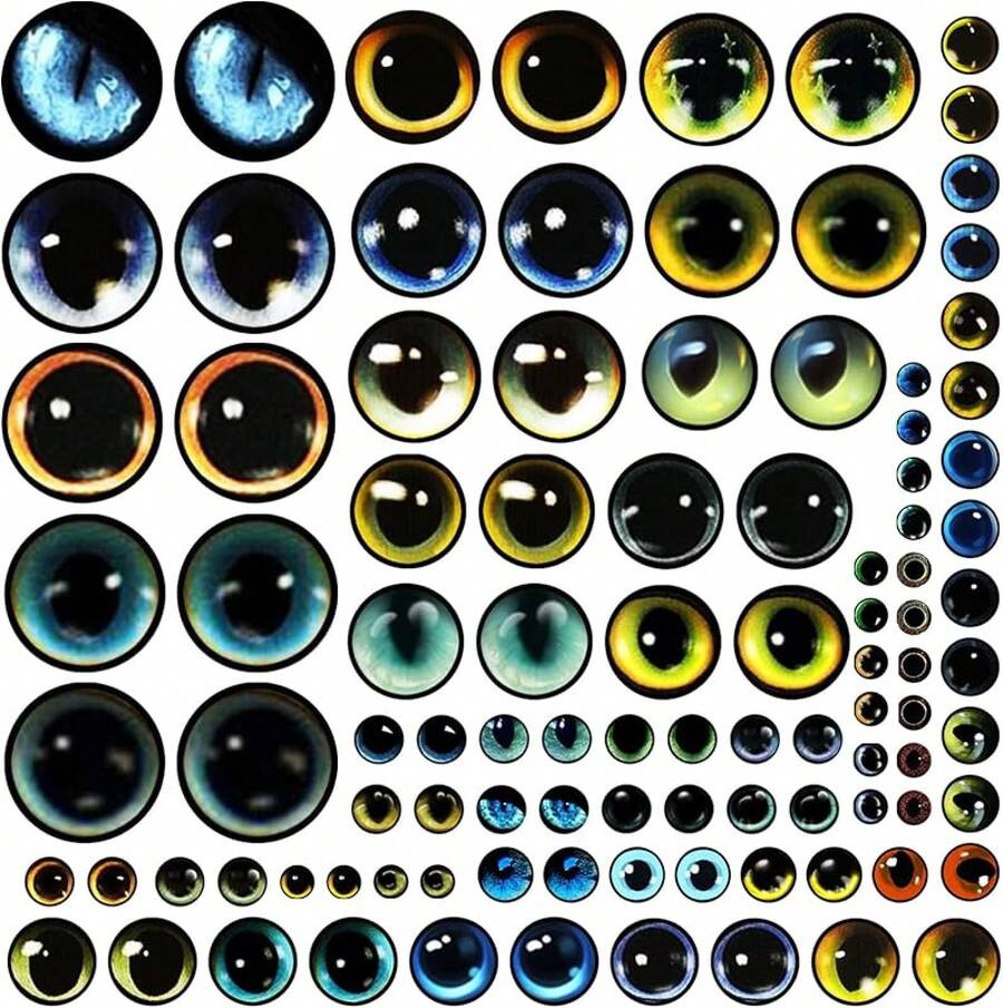 100PCS 30/25/20/16/12/8/6mm Assorted Mixed Size Eyes Glass Cabochon Clay Making Sculptures Props Findings Jewelry Making -Suitable For The Start Of The School Year