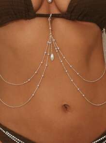 1 peça de corrente metálica sexy para biquíni com decoração de pérolas falsas na cintura, joia para festa em boate