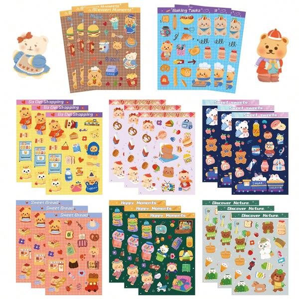 8pcs Cute Cartoon Bear Puzzle Stickers Decoration Water Cup Laptop Diary Creative Graffiti Waterproof Decals Gift