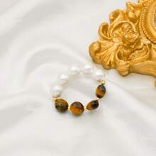 Conjunto de Joias Estilo Boêmio Retrô Francês em Olho de Tigre Natural, Banhado a Ouro 18K em Aço Inoxidável, Acessórios Elegantes Adequados para Uso Diário ou Presentes de Férias