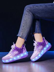 带刹车的旱冰鞋，自伸展后轮，梦幻渐变灯光，旋转扣设计，4 轮，可拆卸时尚溜冰鞋，可快速骑行，可拆卸，方便休闲散步