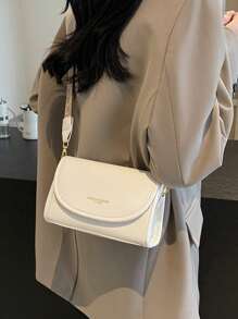 Bolso de hombro cuadrado de correa ancha estilo vintage chic - Bolso cruzado con solapa de unicolor y elegante con correa ajustable para mujeres - Perfecto para uso diario y viajes