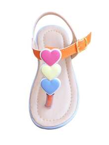 Children's Flip-Flops Decorated With Colorful Hearts. - 橘色 - 查看 2