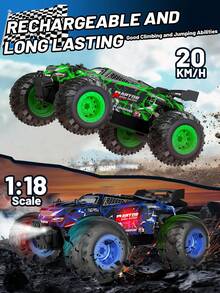 1pc 1:18 Scale High Speed RC Off-Road Truck, 22km/H Max Speed, 4WD All-Terrain Remote Control Vehicle With LED Lights, High & Low Speed Adjustment, Rechargeable Battery, Perfect Gift For Children Aged 6-14, Ideal For Birthday, Holiday, Christmas, Easter - Multicolor - View 5