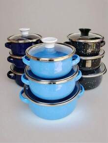 3pcs 16-20cm Thick Rim Enamel Mini Cookware Set: Double-Ear Porridge Bowl, Soup Pot, Stew Pot, Mini Pot, Skillet, Stew Pot, Casserole, Seafood Pot, Noodle Pot, Small Hot Pot. For Cooking Porridge, Milk, Soup, Noodles, Suitable For Babies, Adults, And Children, With Non-Stick Enamel Surface. Enamel Cookware Set, Kitchen & Dining Food Storage, Outdoor Camping Cookware, Compatible With Electric Stove And Gas Stove, Not Suitable For Microwave, Gift Set, Sizes Are 6.5"/7.1"/7.9" - Multicolor - View 5