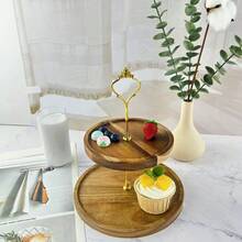2-Tier Wooden Dessert Stand, Cake Stand, Snack Stand, 2-Tier Wooden Tray, Round Cake & Fruit Platter, Suitable For Birthday, Wedding And Home Gathering, For Cupcakes And Pastries, Easy To Carry And Store