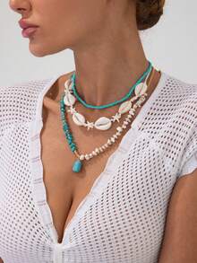 2/Pack 3pcs/Set Bohemian Style Beaded Turquoise Pendant Necklace, Luxury Fashion Vacation Party Necklace For Women, Versatile Gift - Necklace - View 8