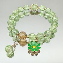 1 件多色向日葵裂纹玻璃珠弹性手链配雏菊花吊坠，时尚串珠手链适合日常佩戴，送给朋友情人节的珠宝礼物 - 白色 - 查看 14