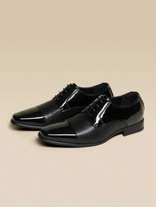 Men's Oxfords Lace-Up Comfortable Fashion Shoes For Wedding Office Work Valentines - Black - View 6