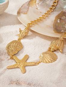 1 件金色夏季度假海滩贝壳海星项链女士款 - 金色 - 查看 3