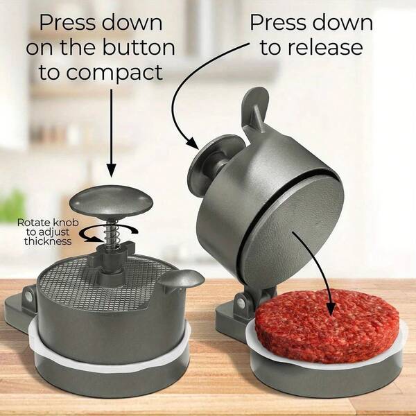 1pc Adjustable Aluminum Hamburger Patty Maker & Press - Perfect Burgers, Crab Cakes, Sausage - 0.45/1.81KG To 1.36/1.81KG Adjustable Thickness, Easy-Press Handle, Uniform Patties|Sleek Metallic Finish|Easyclean Aluminum