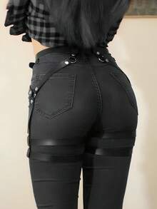 Đai nịt đùi bằng da, dây nịt đùi thời trang cho nữ, thắt lưng trang phục gợi cảm cho nữ - màu đen - Xem 4