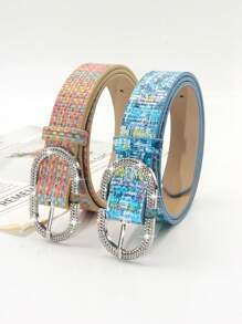 1pc Women's Diamond-Encrusted Metal Colorblock Boho Vintage PU Leather Belt, Suitable To Match Denim Jeans And Dresses