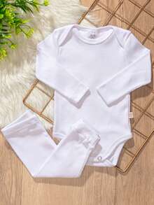 Pagan Baby Bodysuit Set Long White Ribbed - White - View 2