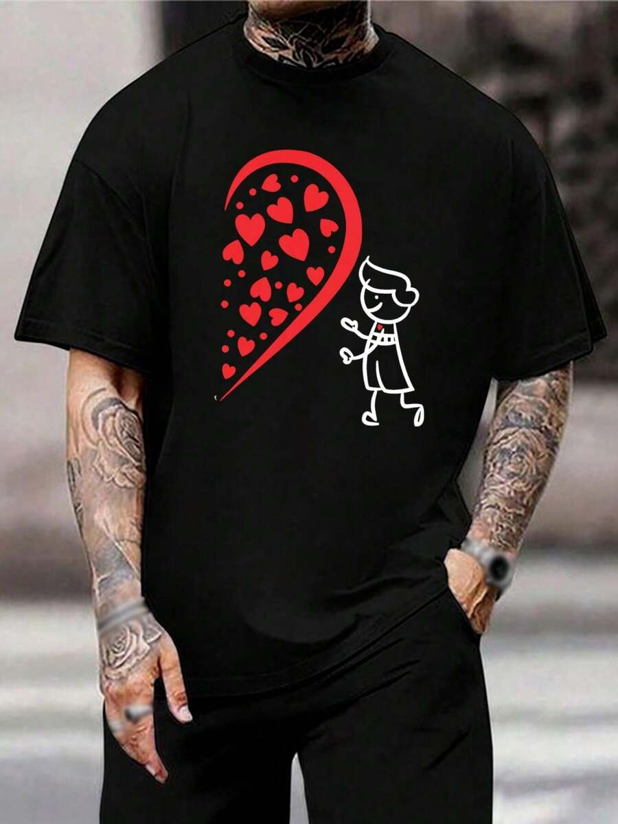 Camisetas para Parejas a Juego con Diseño de Corazón - Camisetas Gráficas Divertidas para Él y Ella - Regalo de San Valentín o Aniversario - Lindas Camisetas de Pareja - Camisetas Negras de Manga Corta - Outfits Románticos - Camisetas de Esposo y Esposa - Negro - Ver 1