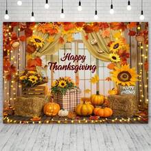 1pc Thanksgiving Background Banner, Polyester - Autumn Pumpkin & Sunflower Harvest Theme Party Decor, Thanksgiving Turkey Photo Booth Backdrop, Autumn Holiday Non-Electric Wall Decoration Banner