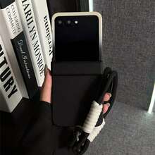 奢华黑灰渐变手机壳，带防丢腕带，兼容三星 Galaxy Z Flip 5/6/Z Flip6/ZFlip 5/Zflip6/Zflip5/Flip4/Flip3，防震后盖，兼容摩托罗拉，防水、防震、防刮擦