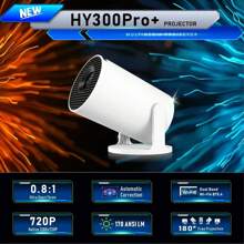 Proyector mini inteligente HY300 Pro+ con Android 11 | Compatible con 4K/1080P, WiFi6 y BT 5.0, teatro en casa portátil con corrección de nivel automático, proyector de cine para exteriores (Blanco, enchufe europeo)