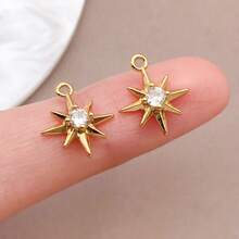 2/4/6pcs 18K Gold Plated Cubic Zirconia Flower Star Moon Charms Cute Angel Brass Charms Pendant For Jewelry Necklace Bracelets Earrings Making DIY Crafts