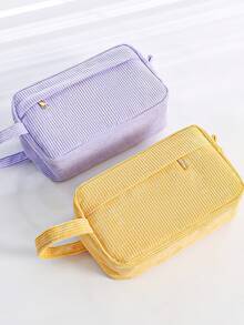 1pc Soft Corduroy Pencil Bag, Simple Style Pen Case Student Bag Stationery Storage Pouch School Supplies Pen Bag Organizer For Teen Girls College , Back To School Gifts - Multicolor - View 11