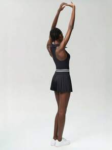 Four Season Women's Sports Tennis Golf Dress Yoga Set Solid Color Sleeveless Top And Mini Skirt Tennis Skirt Set, Suitable For Sports, Daily Life, Tennis Breathable Quick Drying Shorts Sportswear, Indoor Sportswear, Fitness Clothing, Comfort Clothing, Women's Dress Sportswear Set