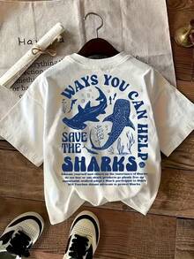 Teen Girl Summer Clothes Oceanic Creature Pattern Print T-Shirt, Stylish Casual Round Neck Short Sleeve Top, Soft Breathable Fabric Tee, Teen Shirts Girls Clothes Outfits - 白色 - 查看 1