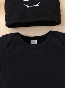 2pcs/Set Halloween Baby Costume, Black Bat Long Sleeve Romper And Bat Hat