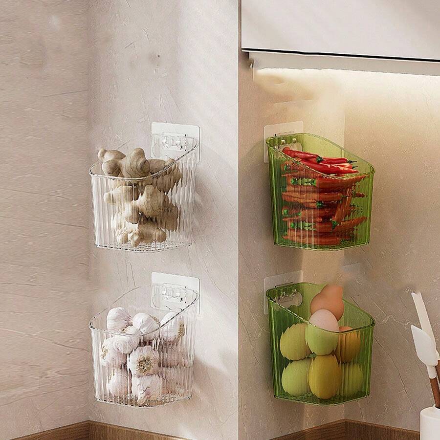1pc Ginger & Garlic Storage Basket, Wall-Mounted Kitchen Organizer, Transparent Design For Easy Visibility And Convenience - Multicolor - View 1