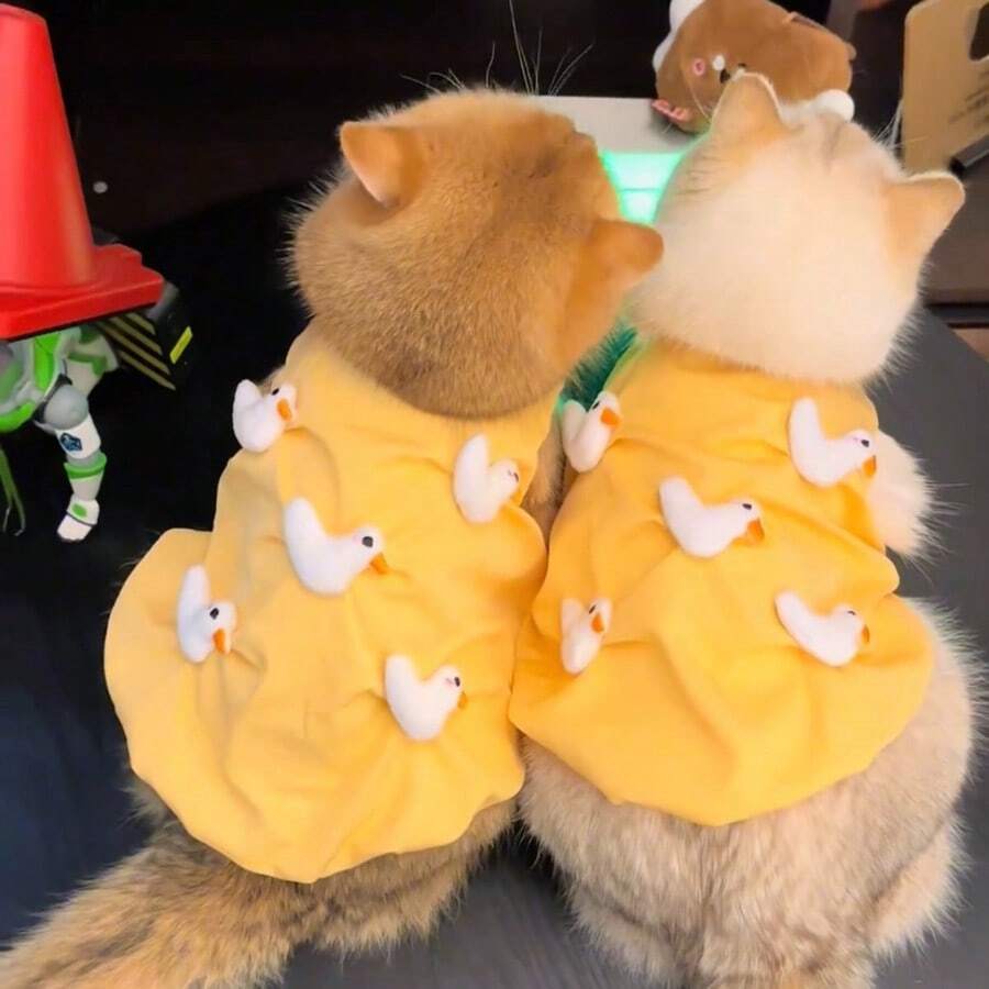 Hochwertige 3D Ente Muster Haustierkleider, leichter Sommeroutfit für Katzen & kleine Hunderassen wie Ragdoll, Chinchilla, Pudel, Teddy