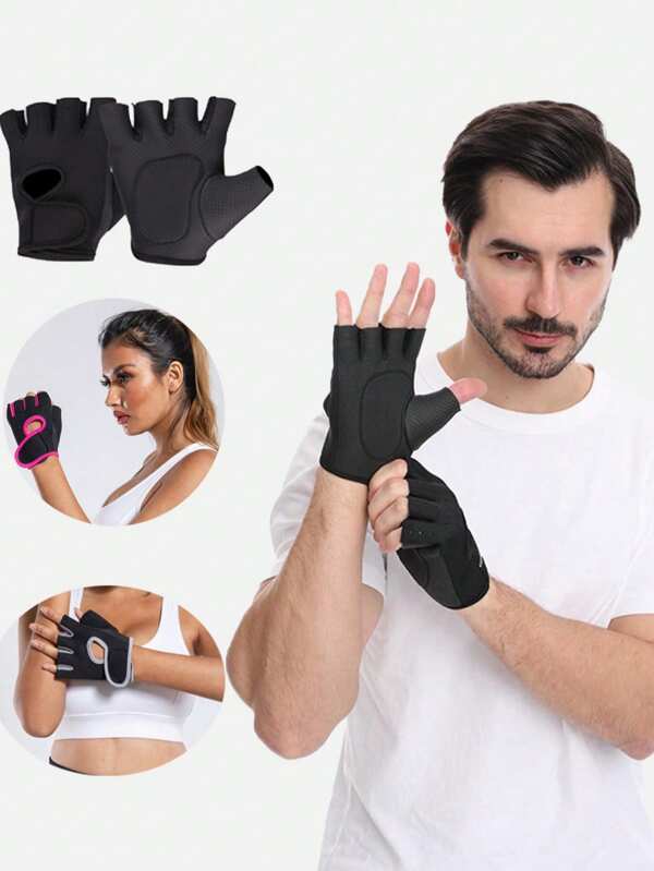 1 Pair Of Men's Fitness Half-Finger Protective Gloves, Anti-Slip Half-Finger Gloves, Outdoor Cycling And Mountain Climbing Sports Gloves