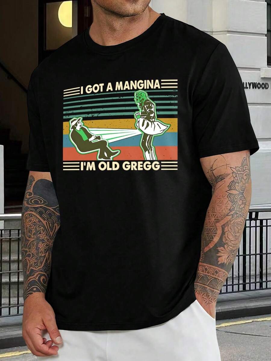 Camiseta divertida 'Funny I Got A Mangina Old Gregg' - Camiseta retro novedosa para hombre y mujer - Regalo de disfraz de Halloween inspirado en Boosh - Negro - Ver 1