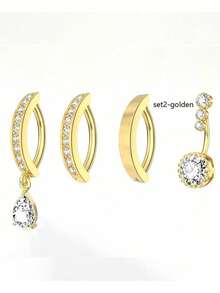 4pcs Fashionable & Sexy Water Drop Cubic Zirconia Belly Button Rings, Body Piercing Jewelry Set For Women