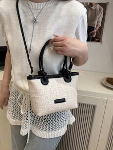 2025 女士编织单肩托特包，大容量度假沙滩手提包，通勤手提包 - 黑色 - 查看 4