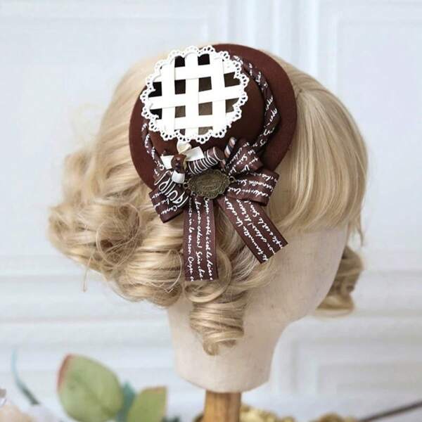 1 Stück Lolita-Stil Schokoladen-Miniparty-Hut, Vintage elegante Kopfbedeckung mit Schleifenclip, geeignet für Cosplay