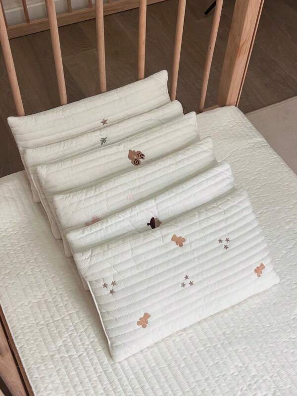 1pc Newborn Soft Cotton Embroidered Breathable Flat Pillow, Suitable For Infant Sleeping, Daycare Nap