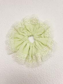 1 Piece Large Size Solid Color Flower Lace Scrunchies Fashion Elegant Cute Hair Tie For Women Ladies Suit Travel Daily Use Green Pink Black Beige Color