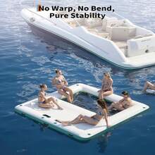 Inflatable Water Hammock Floating Dock Mesh, 10FT/8FT Sunchill Float Ring Heavy Duty River Floats Lake Raft For Tanning Pool Lounger Float Island Platform Pad Mat Party  Large 10x10FT Inflatable Floating Dock - Inflatable Water Hammock W (4x7FT) Water Floating Island Raft For Lake Boat Pool Ocean - Includes Ladder & Carry Bag - White - View 3