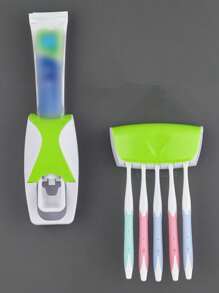 Set van 2 wandgemonteerde tandenborstelhouders met automatische tandpastadispenser, geschikt voor 5 tandenborstels, geen stroom nodig, kunststof, badkameraccessoire, badkamerdecoratie, zomer, terug naar school