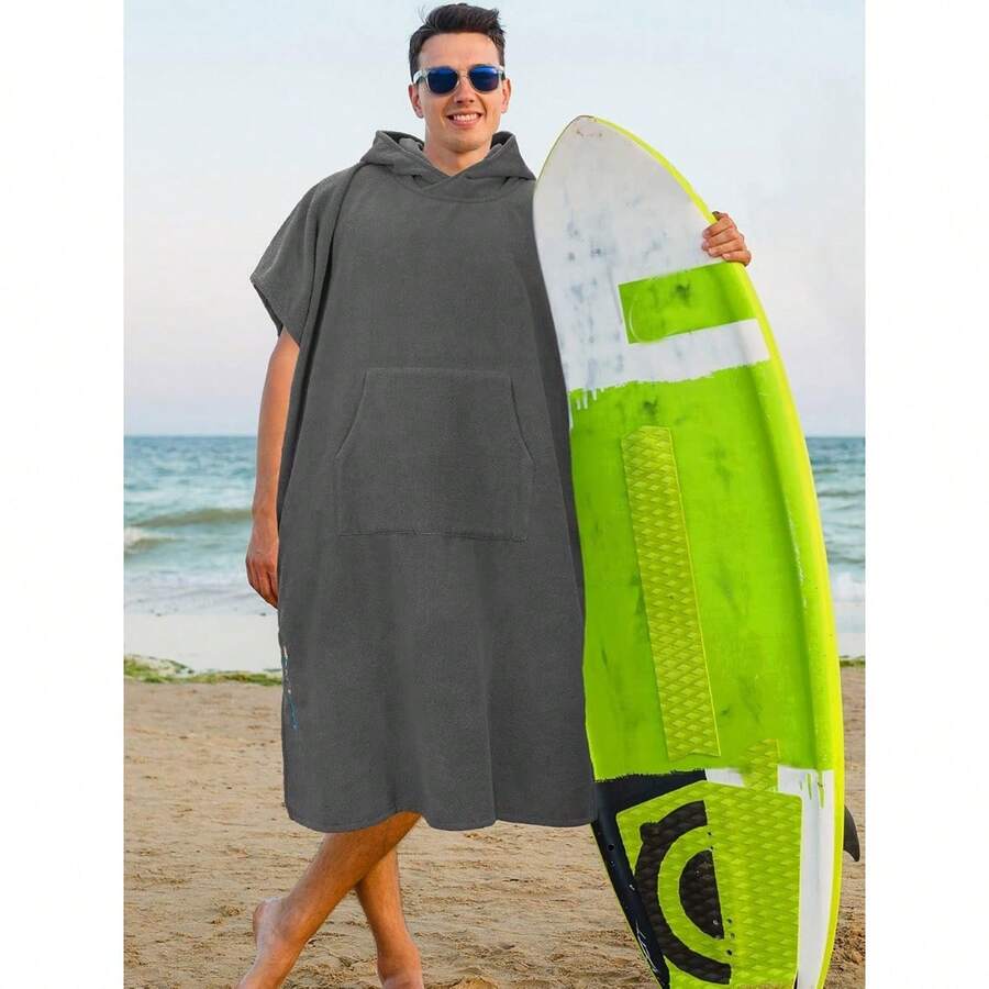 1pc Surf Poncho Changing Robe With Hood | Absorbent Quick Dry Microfiber Wetsuit Changing Towel With Pocket For Surfing Men Women Back To School - Grey - View 1