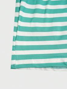 两件套休闲女装，条纹印花上衣搭配短裤，夏季时尚套装 - 彩色 - 查看 6