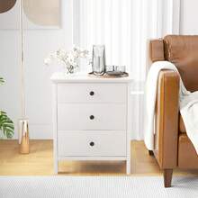 Bedside Table Compact Storage Chest Bedroom Nightstand With 3 Drawer-White - White - View 8
