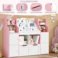 Toy Storage Furniture, Toy Organizer, Montessori Shelf, Toy And Book Storage Shelf, Toy Storage Box, 4 Doors, 2 Drawers With Wheels, 122x30x100cm - 粉色 - 查看 8
