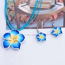 3 pièces/Set de colliers pendentifs et boucles d'oreilles femme fleurs d'été , ensemble de bijoux mode